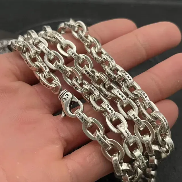 Chrome Hearts Silver Black Heavy Oval-Link Chain Fully Engraved Links Necklace 4