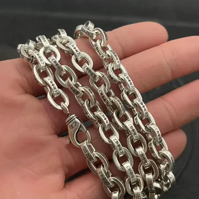 Chrome Hearts Silver Black Heavy Oval-Link Chain Fully Engraved Links Necklace 5