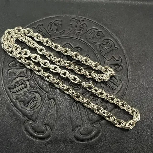 Chrome Hearts Silver Black Heavy Oval-Link Chain Fully Engraved Links Necklace 6