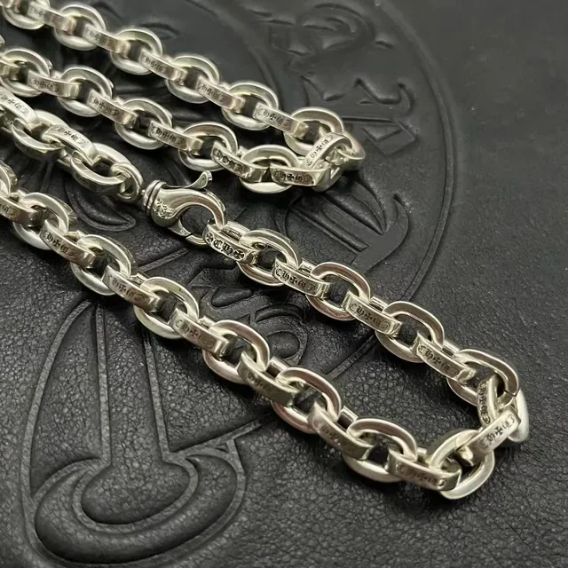 Chrome Hearts Silver Black Heavy Oval-Link Chain Fully Engraved Links Necklace 7