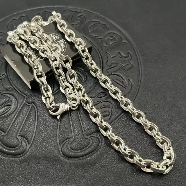 Chrome Hearts Silver Black Heavy Oval-Link Chain Fully Engraved Links Necklace 8
