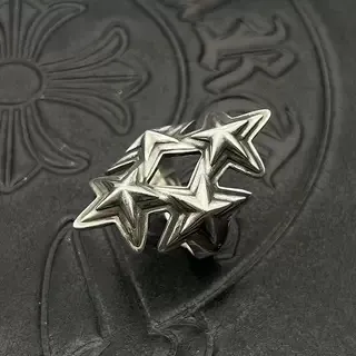 Chrome Hearts Triple Star Stacked Silver Ring 3