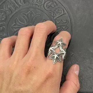 Chrome Hearts Triple Star Stacked Silver Ring 5