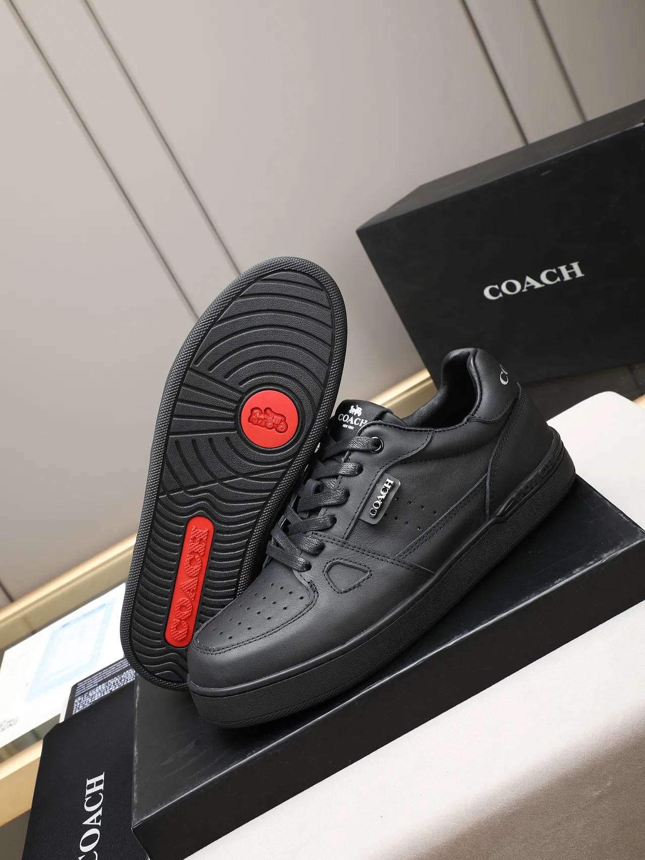 Coach Black Leather Perforated Toe Lifestyle Sneaker 5