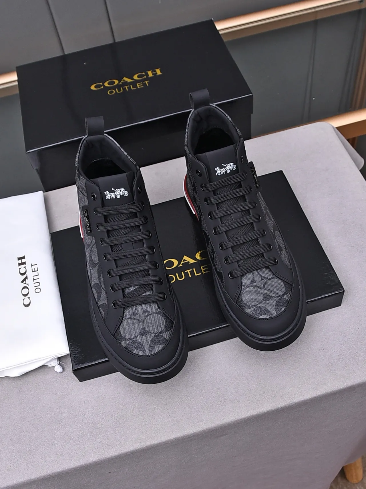 Coach Black Red High-Top Monogram-Print Upper Sneakers 2