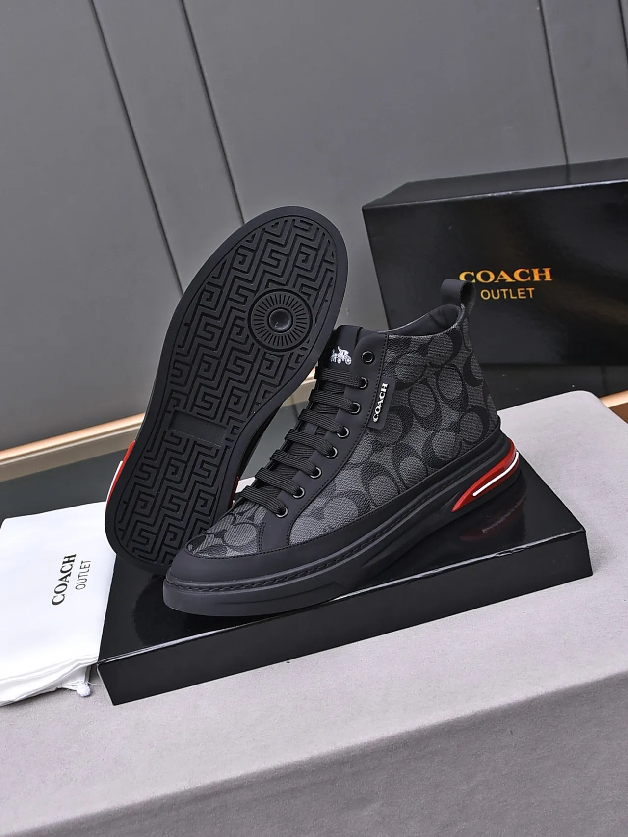 Coach Black Red High-Top Monogram-Print Upper Sneakers 4