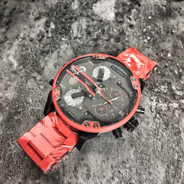 Diesel Mr. Daddy Cronógrafo Pulseira de Metal Vermelha Relógio Mecânico 8