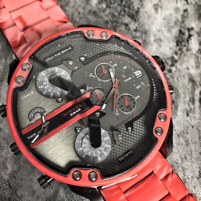 Diesel Mr. Daddy Cronógrafo Pulseira de Metal Vermelha Relógio Mecânico 7
