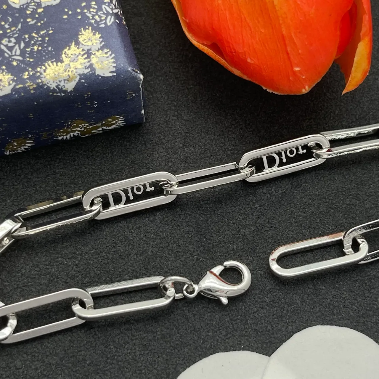 Dior Addict Bracelet Chaîne Paperclip Argent Transparents Cristaux Pavés 3