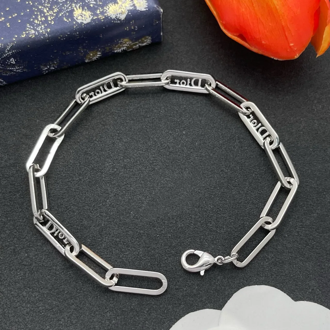 Dior Addict Bracelet Chaîne Paperclip Argent Transparents Cristaux Pavés 4