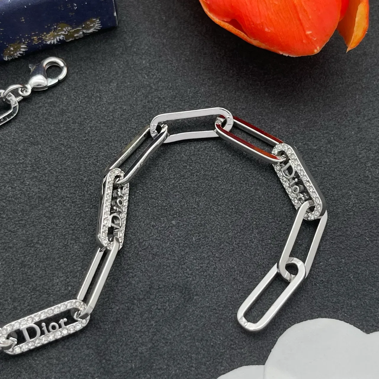 Dior Addict Bracelet Chaîne Paperclip Argent Transparents Cristaux Pavés 5