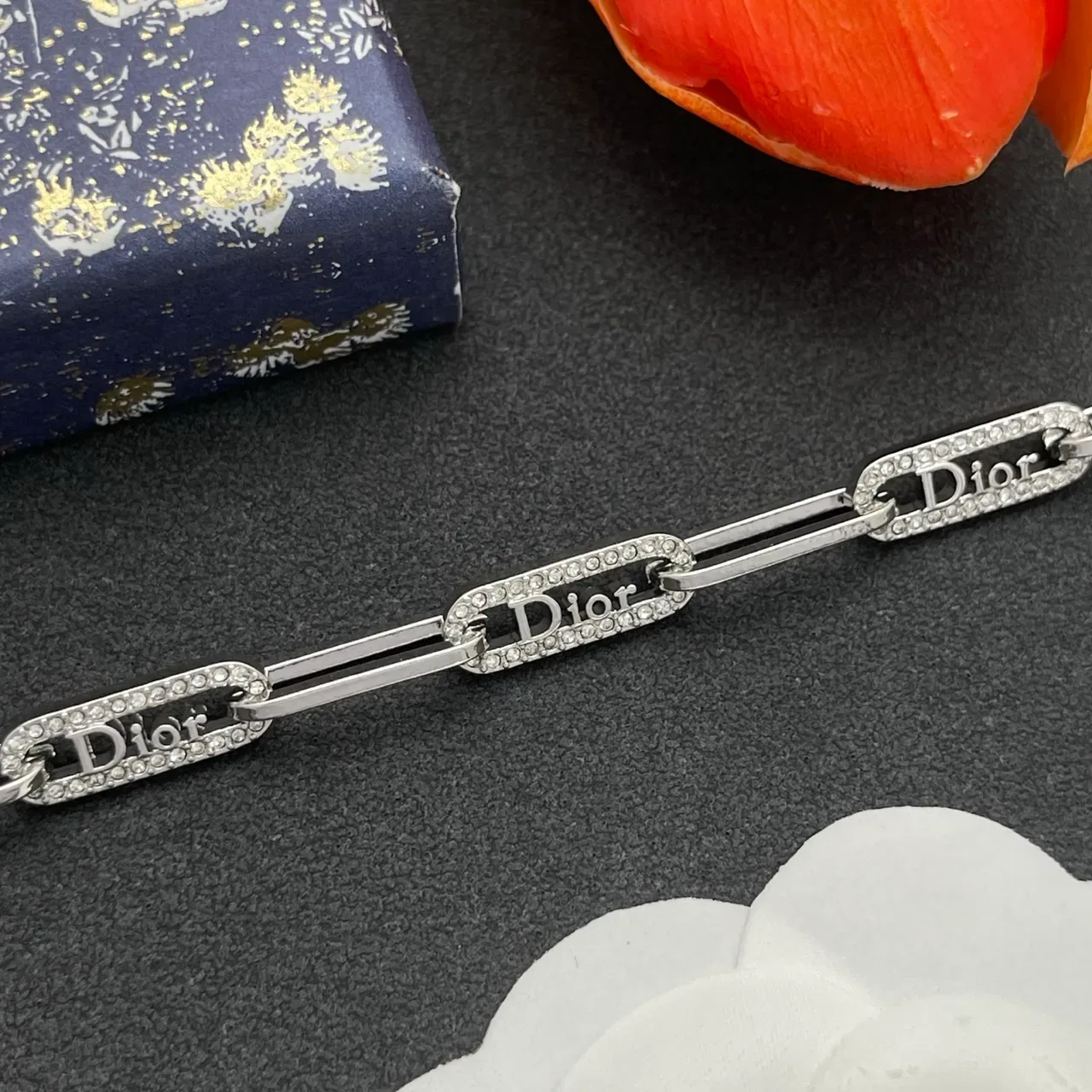 Dior Addict Bracelet Chaîne Paperclip Argent Transparents Cristaux Pavés 6