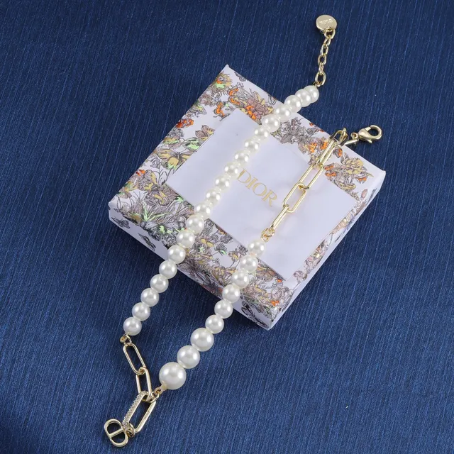 Dior Addict White Gold Pearl Strand Paperclip Chain Necklace 3