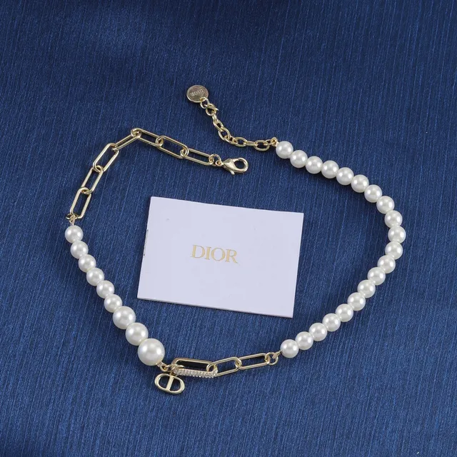 Dior Addict White Gold Pearl Strand Paperclip Chain Necklace 5