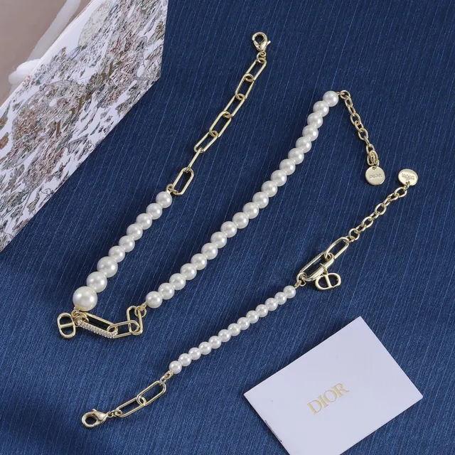 Dior Addict White Gold Pearl Strand Paperclip Chain Necklace 6
