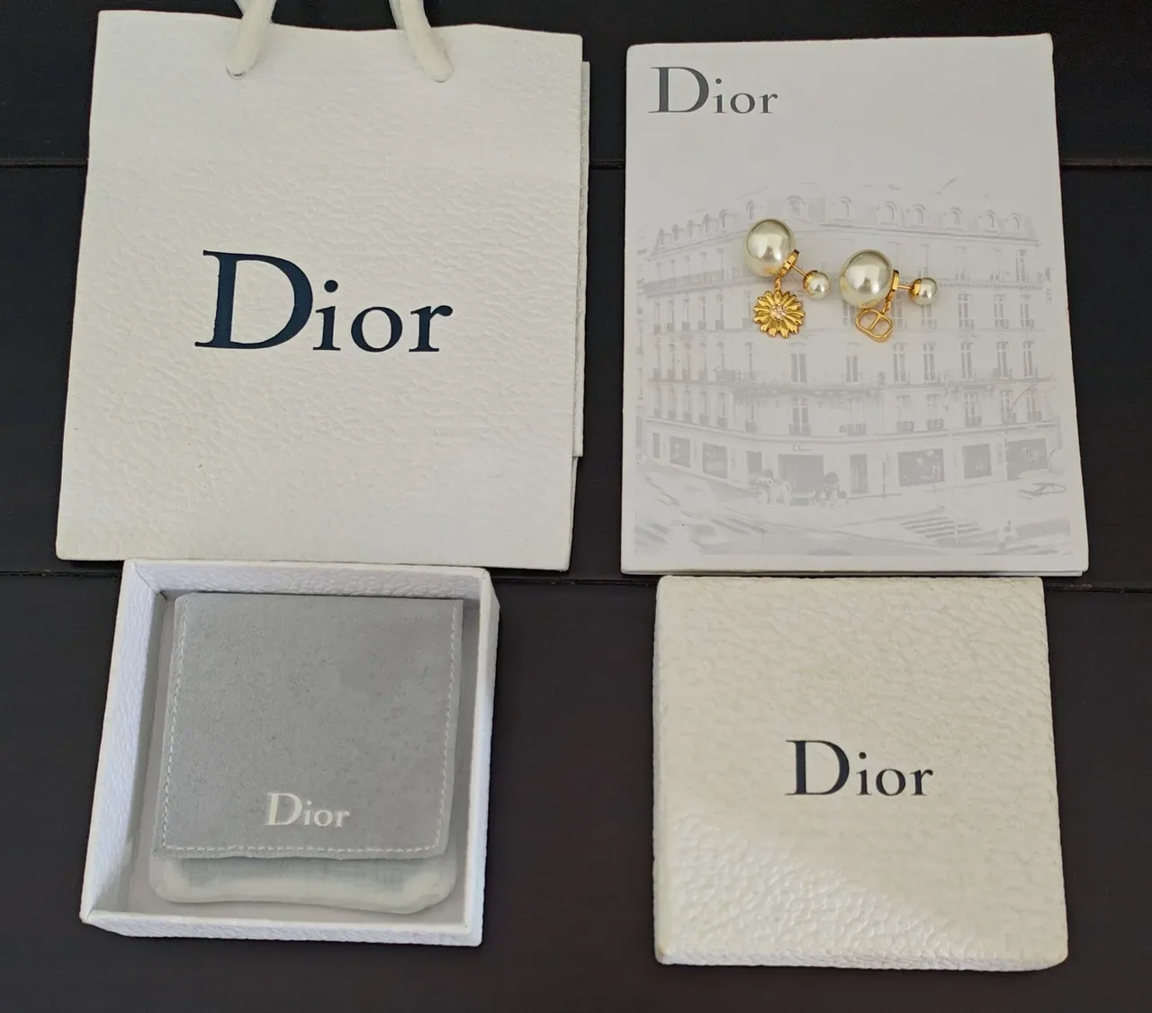 Dior Asymmetrical Double-Pearl Gold-Tone Daisy Earrings 4