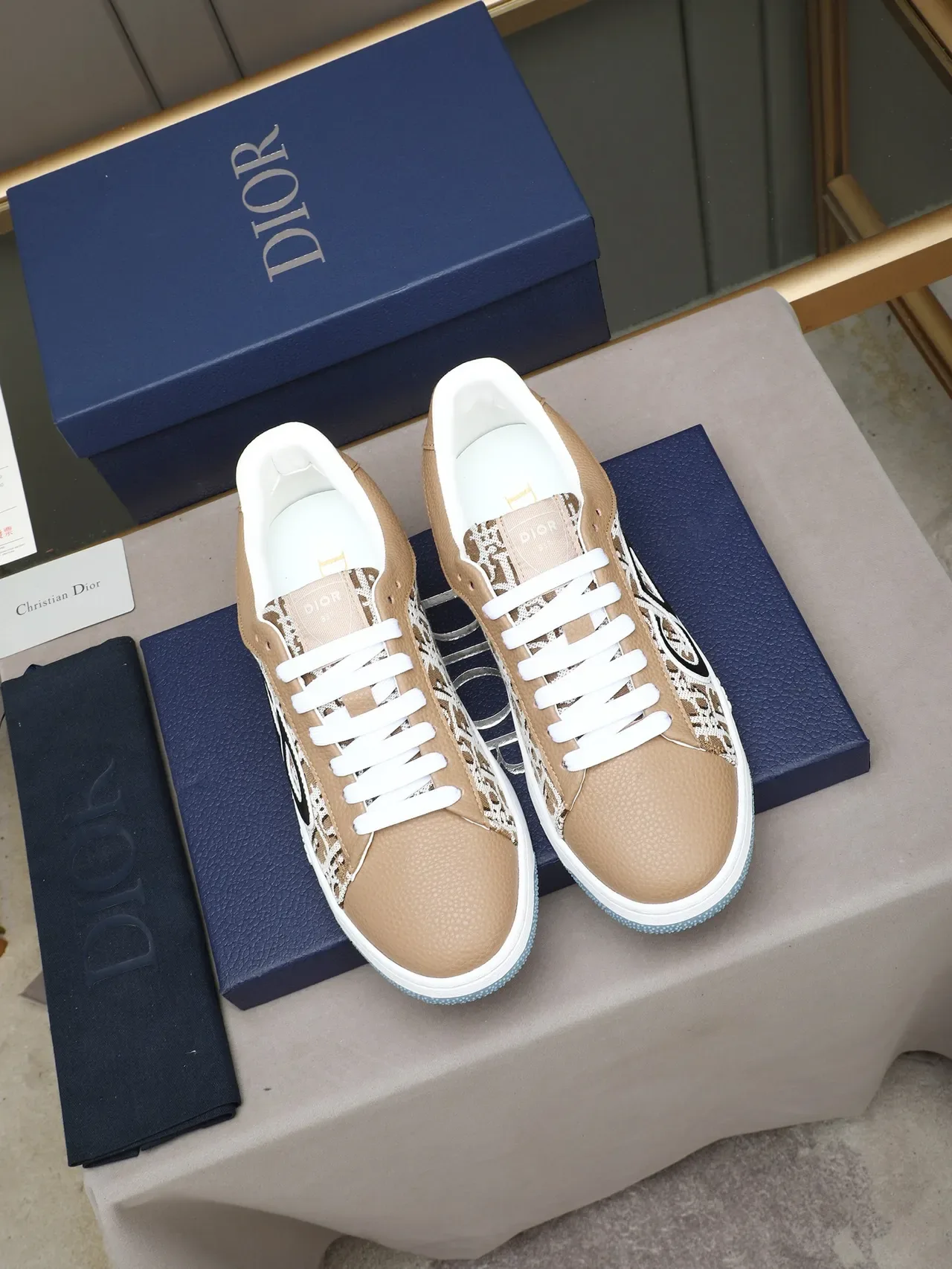 Dior B23 Beige Oblique Jacquard Lifestyle Sneakers 2