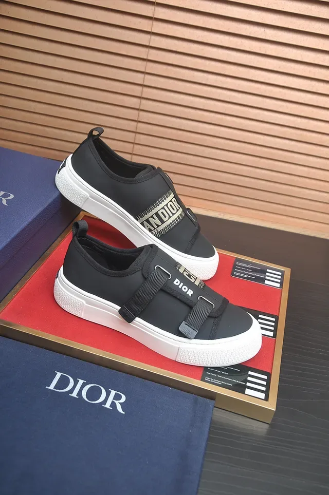 Dior B23 Black White Slip-On Dual Strap Closure Lifestyle Sneakers 4