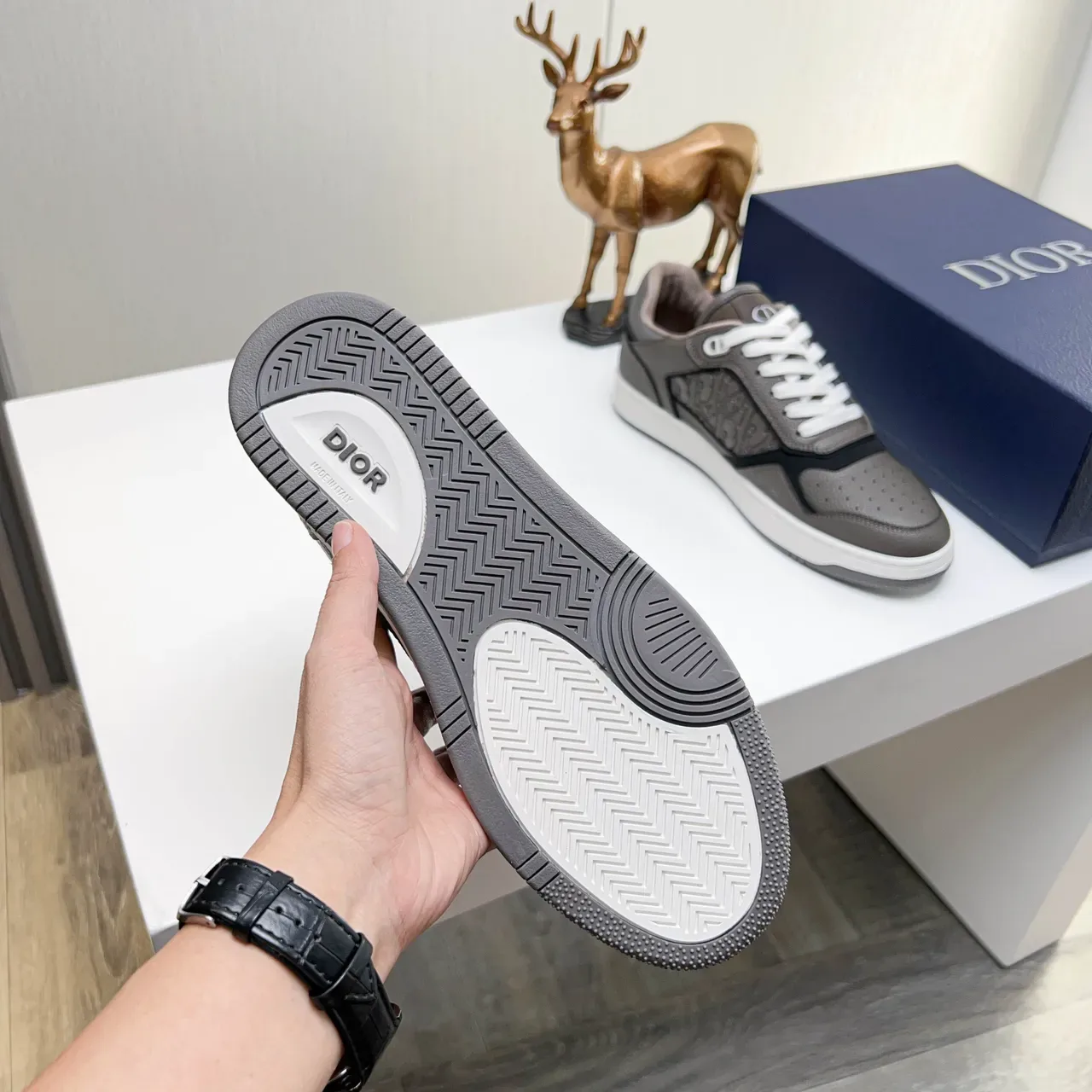 Dior B23 Tênis Lifestyle de Couro Cinza Embossed Oblique 2