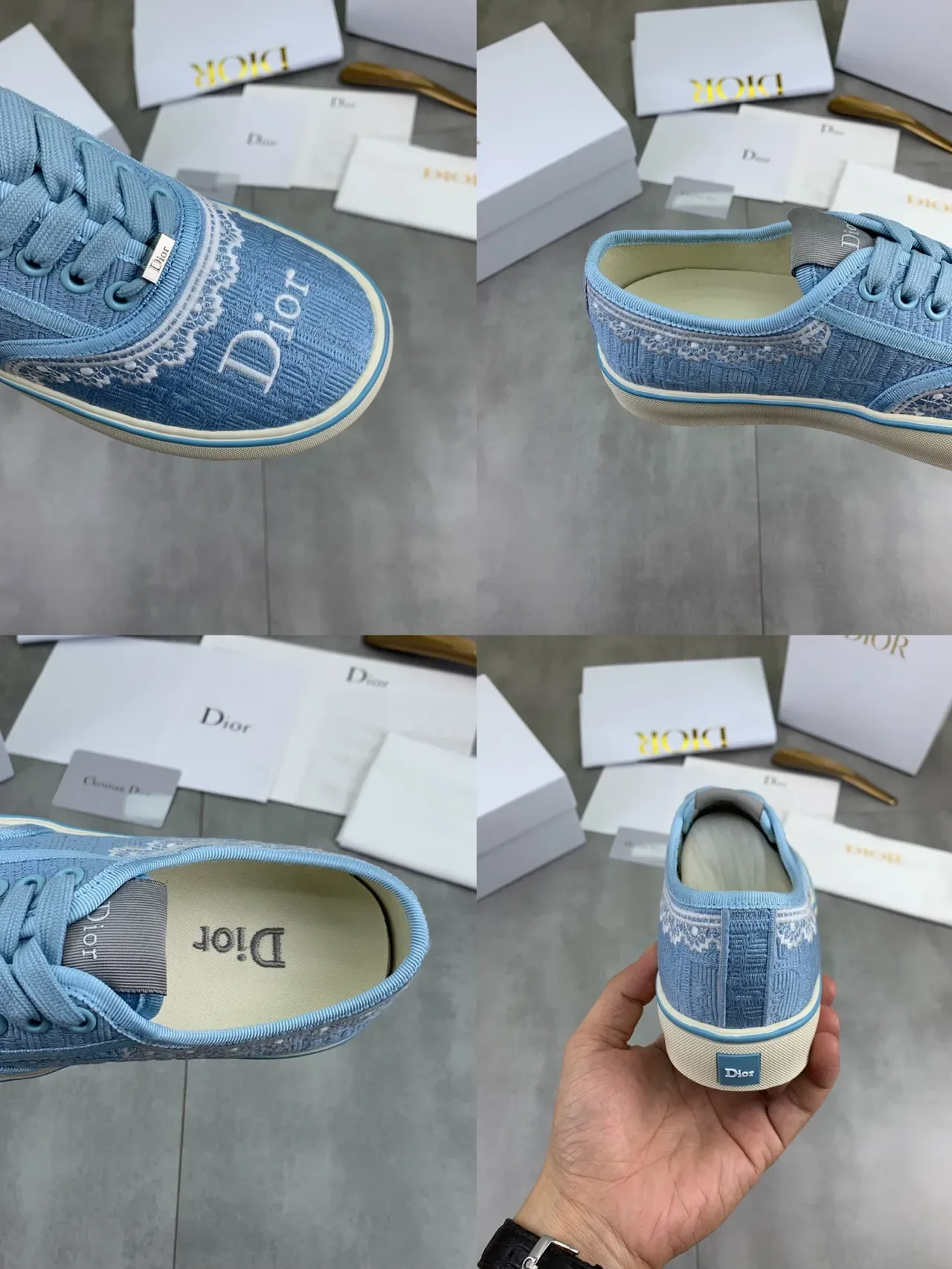 Dior B23 Light Blue Textured Fabric Lifestyle Sneakers 2