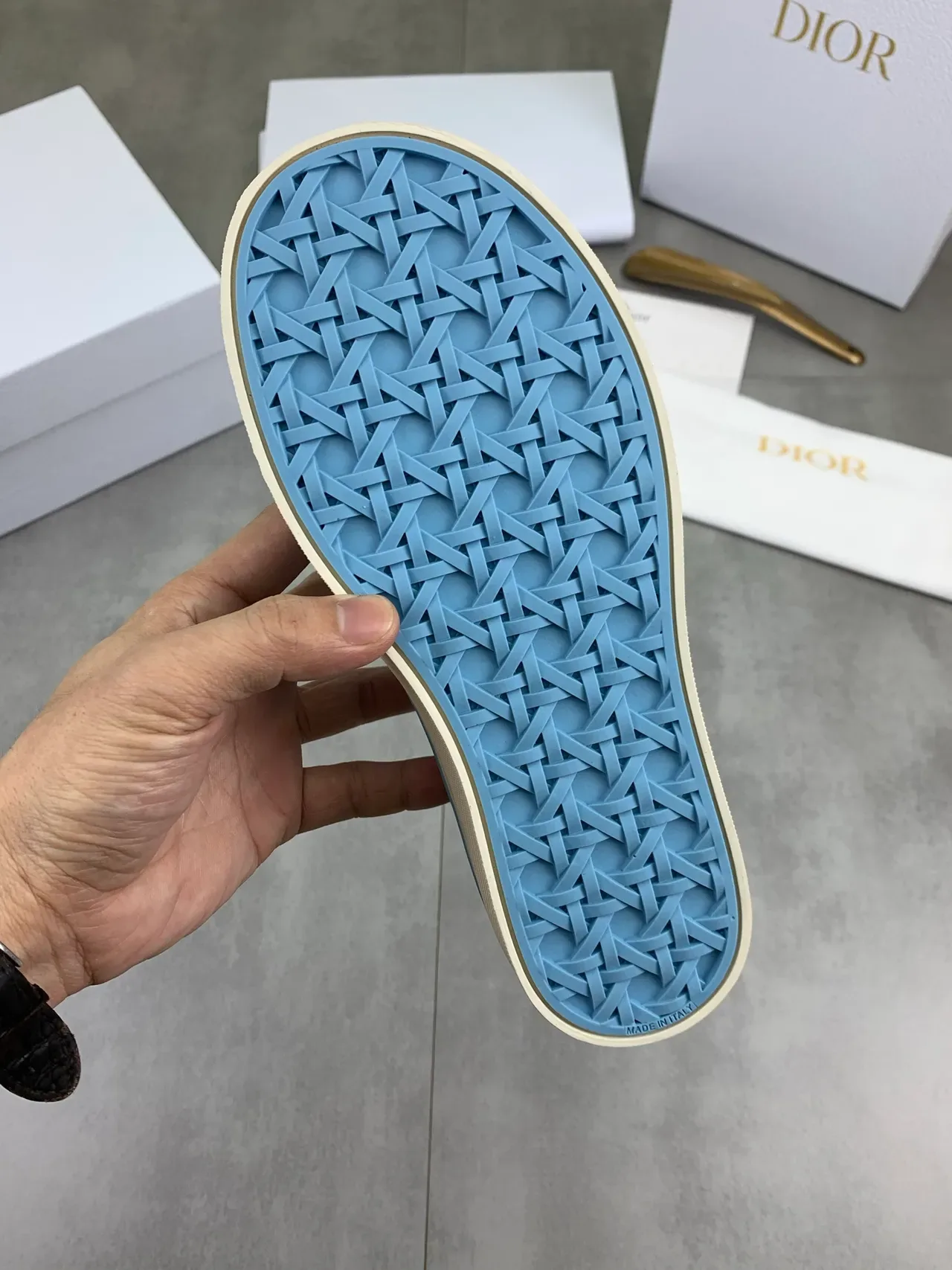 Dior B23 Light Blue Textured Fabric Lifestyle Sneakers 3