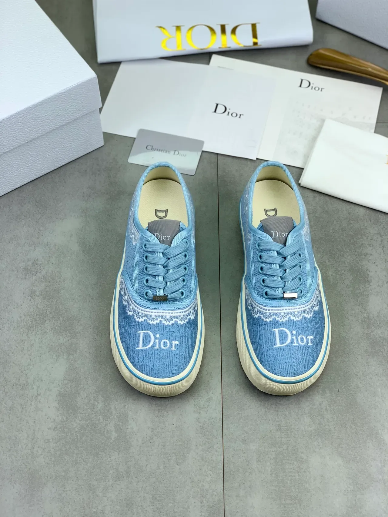Dior B23 Light Blue Textured Fabric Lifestyle Sneakers 4