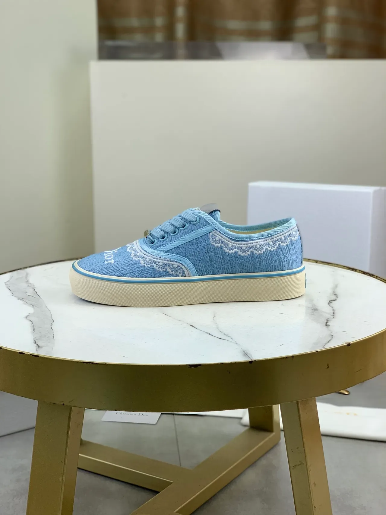 Dior B23 Light Blue Textured Fabric Lifestyle Sneakers 5