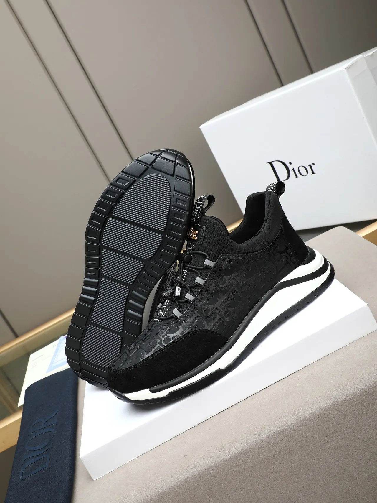 Dior B23 Monogram Print Black Lifestyle Sneakers 4