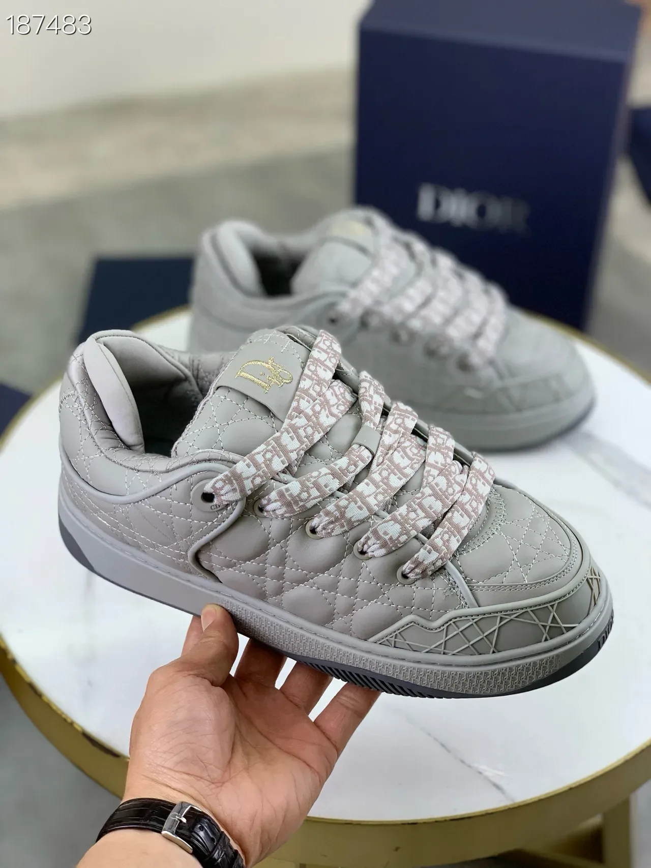 Dior B23 Quilted Gray Oblique Monogram Lifestyle Sneakers 5