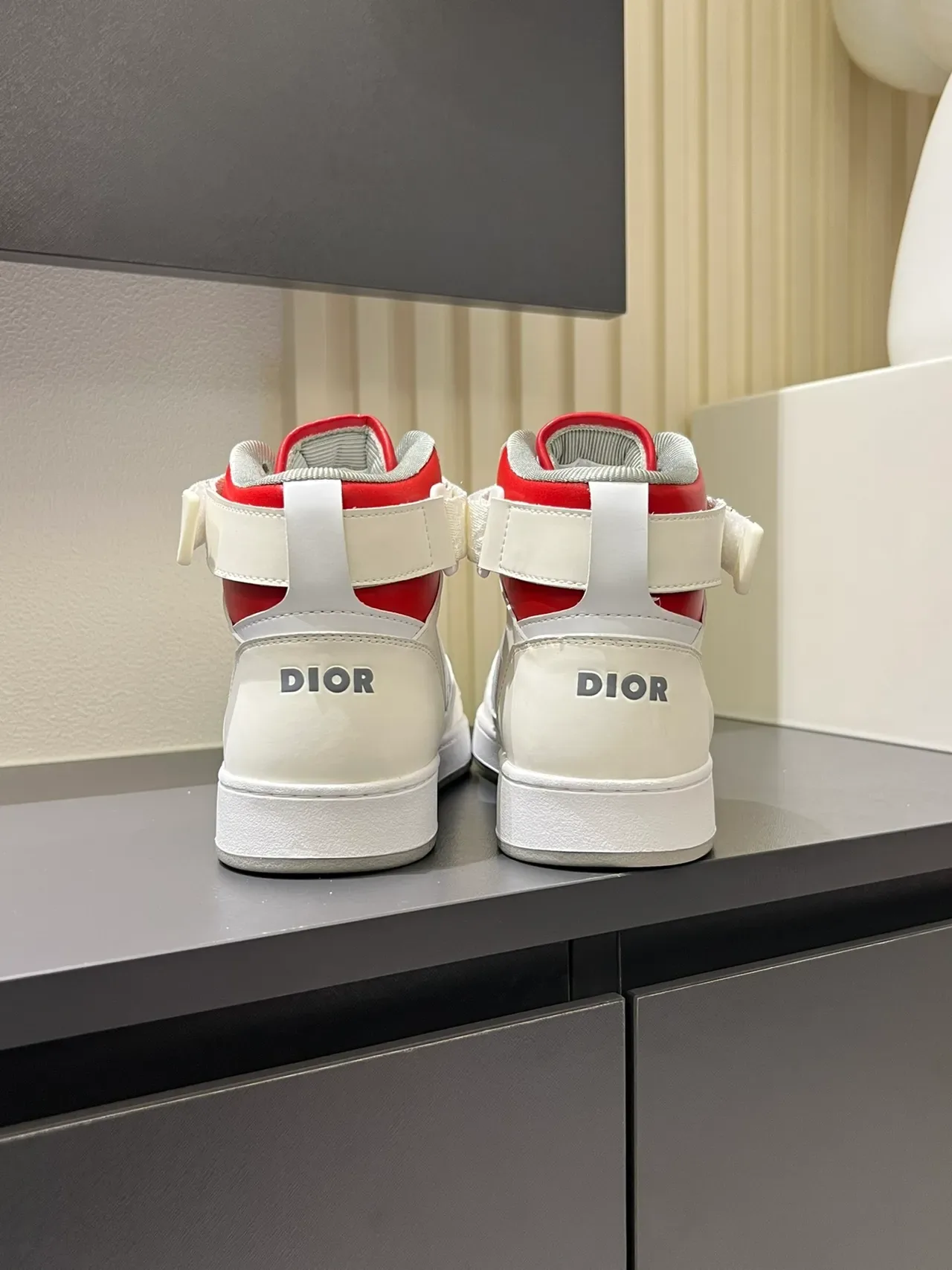 Dior B23 White and Red Monogram High-Top Lifestyle Sneakers 2
