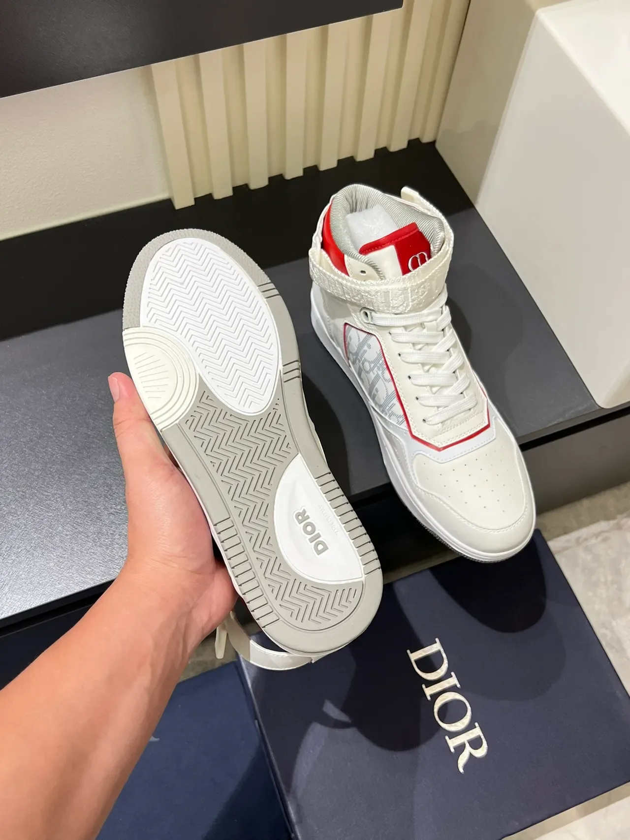 Dior B23 White and Red Monogram High-Top Lifestyle Sneakers 3