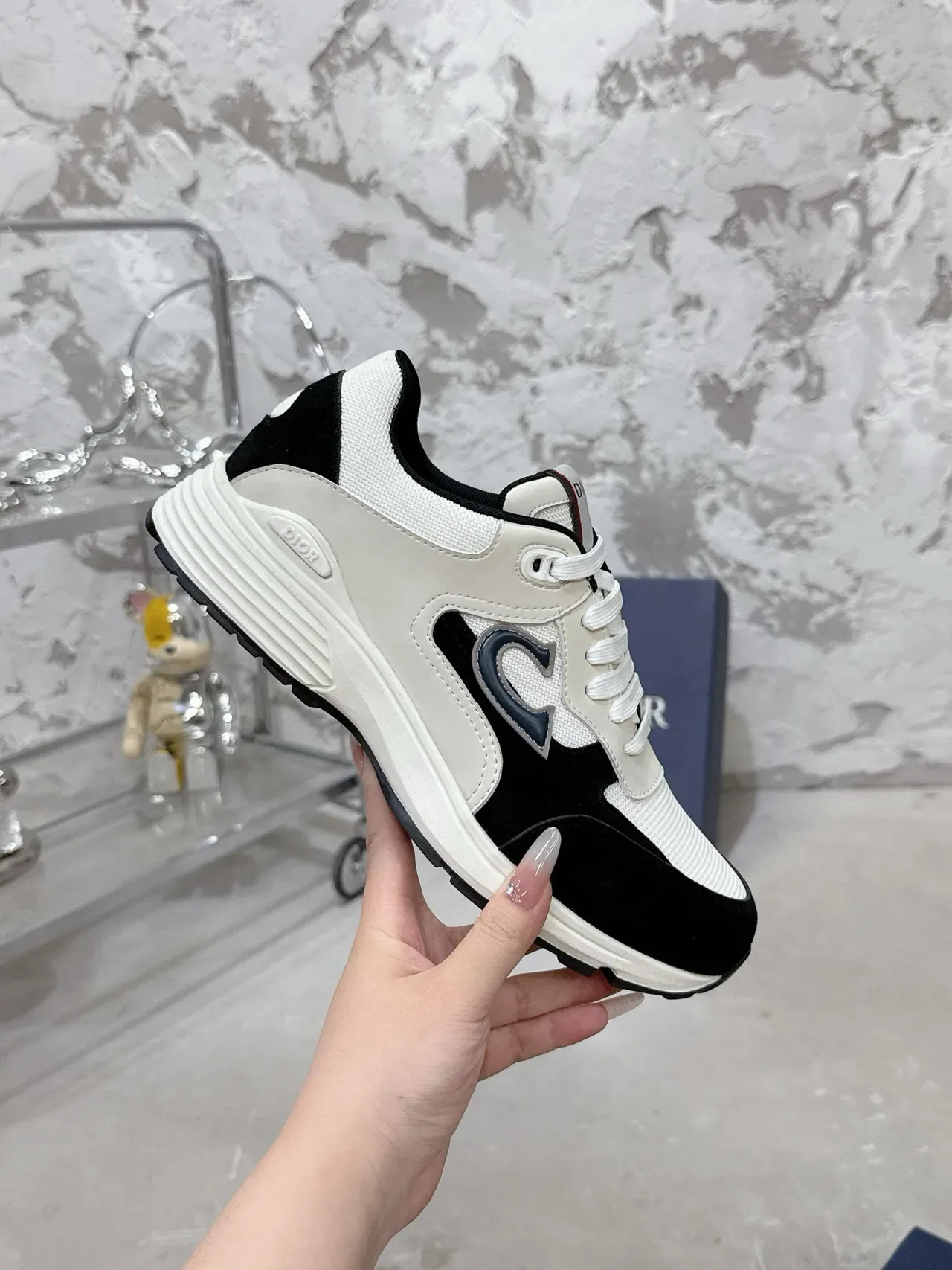 Dior B23 White Black Navy Lifestyle Sneakers 7