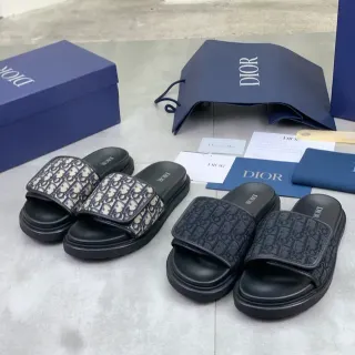 Dior B27 Black Beige Oblique Monogram Strap Thick Platform Sole Slippers