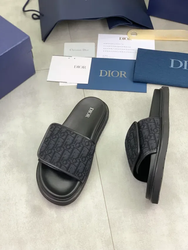 Dior B27 Black Beige Oblique Monogram Strap Thick Platform Sole Slippers 2