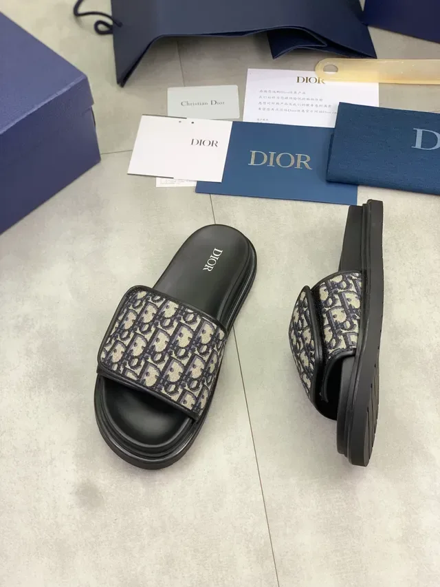Dior B27 Black Beige Oblique Monogram Strap Thick Platform Sole Slippers 5