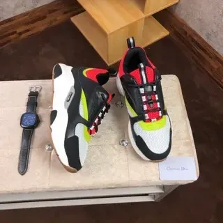 Dior B27 Black Red Chunky Sole Mesh And Synthetic Overlay Lifestyle Sneakers