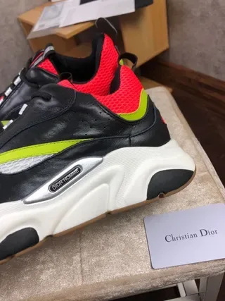 Dior B27 أسود أحمر قاعدة سميكة شبكة وطبقة تركيبية حذاء رياضي نمط حياة 2