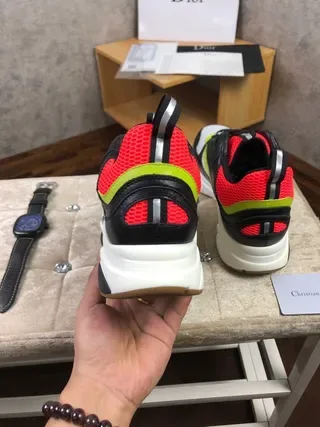 Dior B27 أسود أحمر قاعدة سميكة شبكة وطبقة تركيبية حذاء رياضي نمط حياة 4