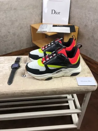 Dior B27 أسود أحمر قاعدة سميكة شبكة وطبقة تركيبية حذاء رياضي نمط حياة 5