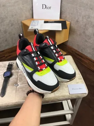 Dior B27 أسود أحمر قاعدة سميكة شبكة وطبقة تركيبية حذاء رياضي نمط حياة 7