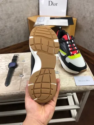 Dior B27 أسود أحمر قاعدة سميكة شبكة وطبقة تركيبية حذاء رياضي نمط حياة 8