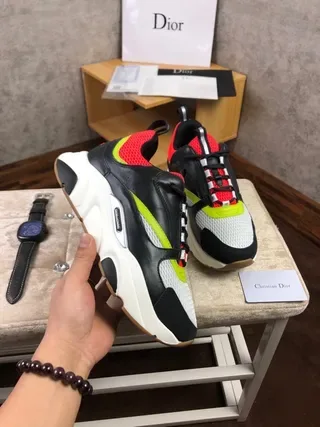 Dior B27 أسود أحمر قاعدة سميكة شبكة وطبقة تركيبية حذاء رياضي نمط حياة 9