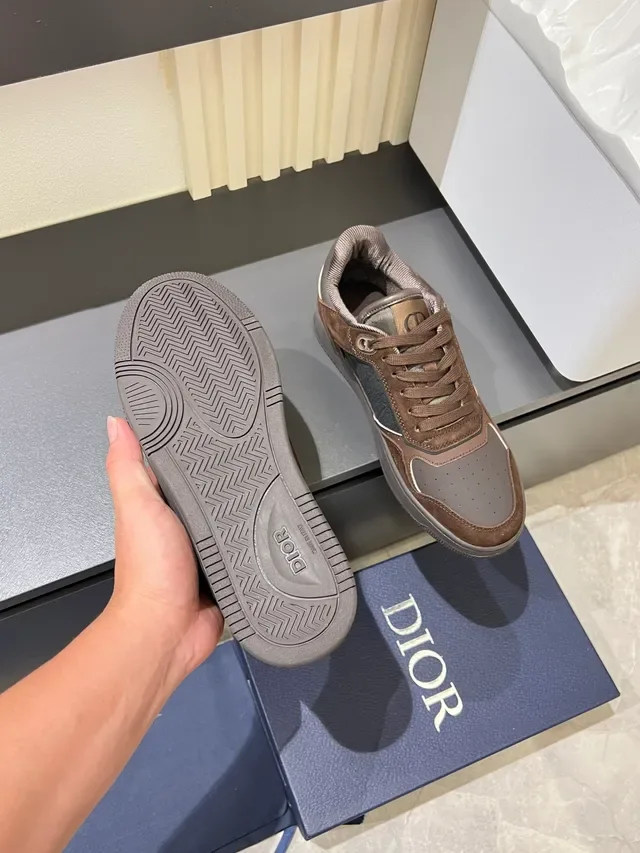 Dior B27 Tênis Lifestyle de Camurça Marrom e Cinza Oblique Jacquard 3