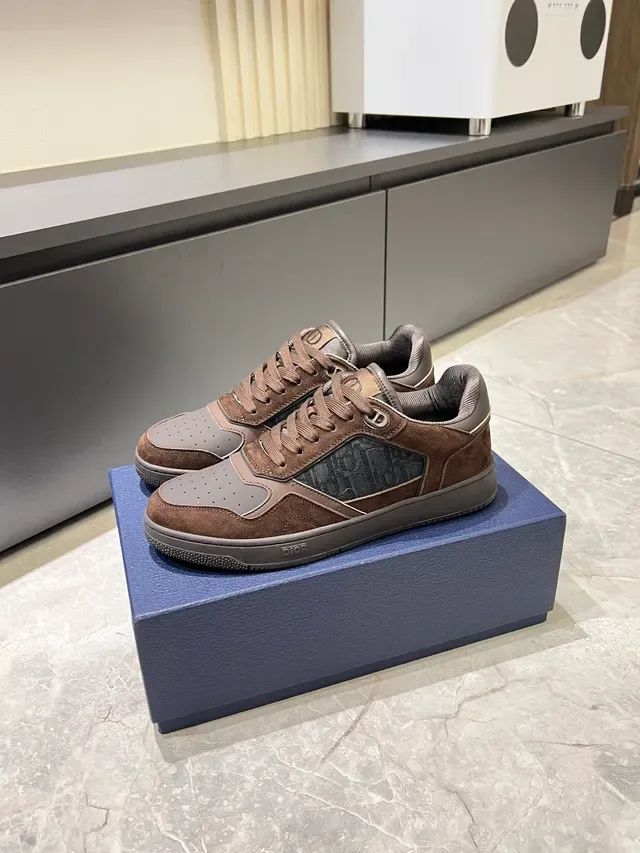 Dior B27 Tênis Lifestyle de Camurça Marrom e Cinza Oblique Jacquard 4