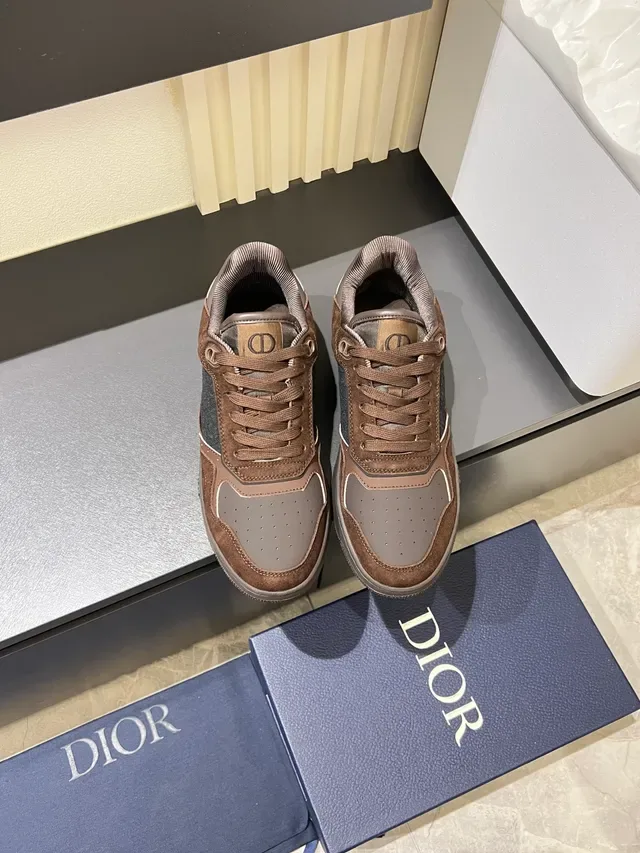 Dior B27 Tênis Lifestyle de Camurça Marrom e Cinza Oblique Jacquard 5