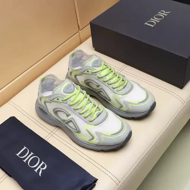 Dior B27 নিওন লাইম গ্রিন এবং গ্রে লাইফস্টাইল স্নিকার 9