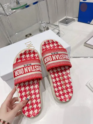 Dior B27 Slide Red and White Houndstooth Slippers 3