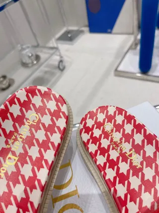 Dior B27 Slide Red and White Houndstooth Slippers 4