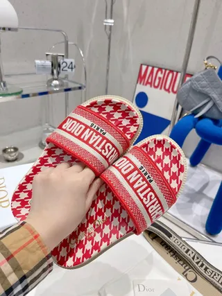 Dior B27 Slide Red and White Houndstooth Slippers 7
