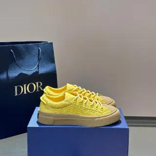 Dior B27 Yellow Beige Embossed Monogram Upper Low-Top Platform Silhouette Lifestyle Sneakers